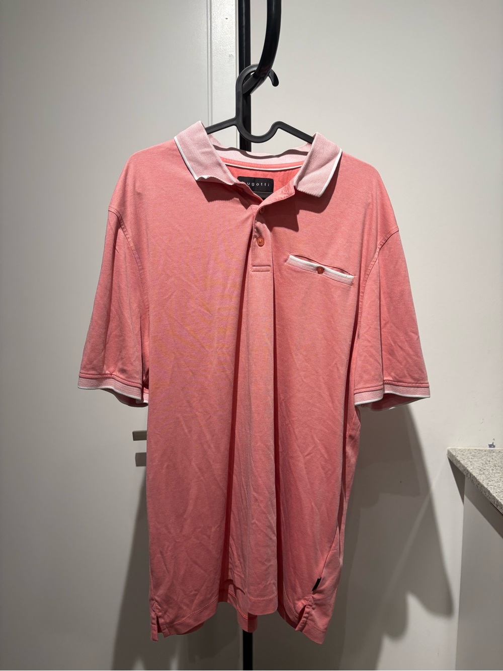 Bugatti Coral Pink Polo with White Contrast Trim